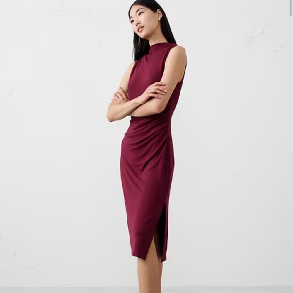 NWT Banana Republic Factory Soft Luxe Bateau-Neck Midi Dress In Bright Wine